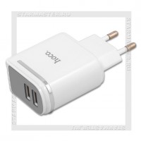 Зарядное устройство 220V -> USBx2, 2.4A HOCO C39A, 12W, LCD, белый
