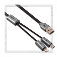 Кабель USB 2.0 -- 2в1 micro USB+Apple 8-pin, 1м REMAX Gemini 025t, Black