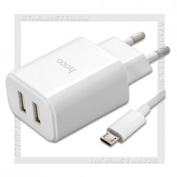 Зарядное устройство 220V -> USBx2, 2A HOCO C62A + кабель microUSB, белый