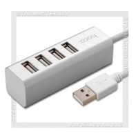 Концентратор USB-хаб HOCO 4 порта HB1 с кабелем 80см, металл, Silver