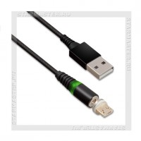 Кабель USB 2.0 -- micro USB, магнитный, 1м, SmartBuy, LED, черный, 2A