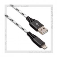 Кабель для Apple 8-pin Lightning -- USB, SmartBuy 1м, нейлон, белый, 2A