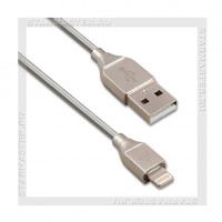 Кабель для Apple 8-pin Lightning -- USB, JELLICO KS-10, 1м, Silver, металл,3A