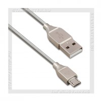 Кабель USB 2.0 -- micro USB, 1м, JELLICO KS-10, Silver,оплетка металл,3A