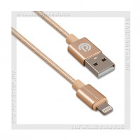 Кабель для Apple 8-pin Lightning-USB, JELLICO KN-10, 1м, хлопок, Gold, 2.4A MFI