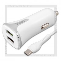 Зарядное устройство автомобильное USBx2 Quick Charge 3.0 3.4A 18W HOCO Z31 + кабель Type-C, White