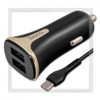 Зарядное устройство автомобильное USBx2 Quick Charge 3.0 3.4A 18W HOCO Z31 + кабель Type-C, Black