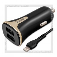 Зарядное устройство автомобильное USBx2 Quick Charge 3.0 3.4A 18W HOCO Z31 + кабель 8-pin, Black