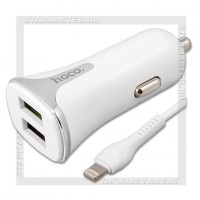 Зарядное устройство автомобильное USBx2 Quick Charge 3.0 3.4A 18W HOCO Z31 + кабель 8-pin, White