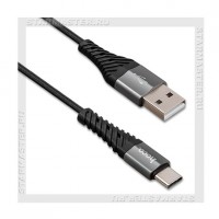 Кабель USB 2.0 - USB Type-C, 1м HOCO X38, нейлон, металл, черный, 3A