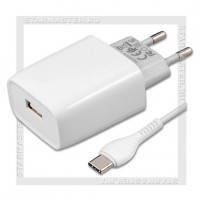 Зарядное устройство 220V -> USB 2A HOCO C72A + кабель Type-C, белый