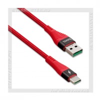 Кабель USB 2.0 - USB Type-C, 1.2м HOCO U53, красный, 5A